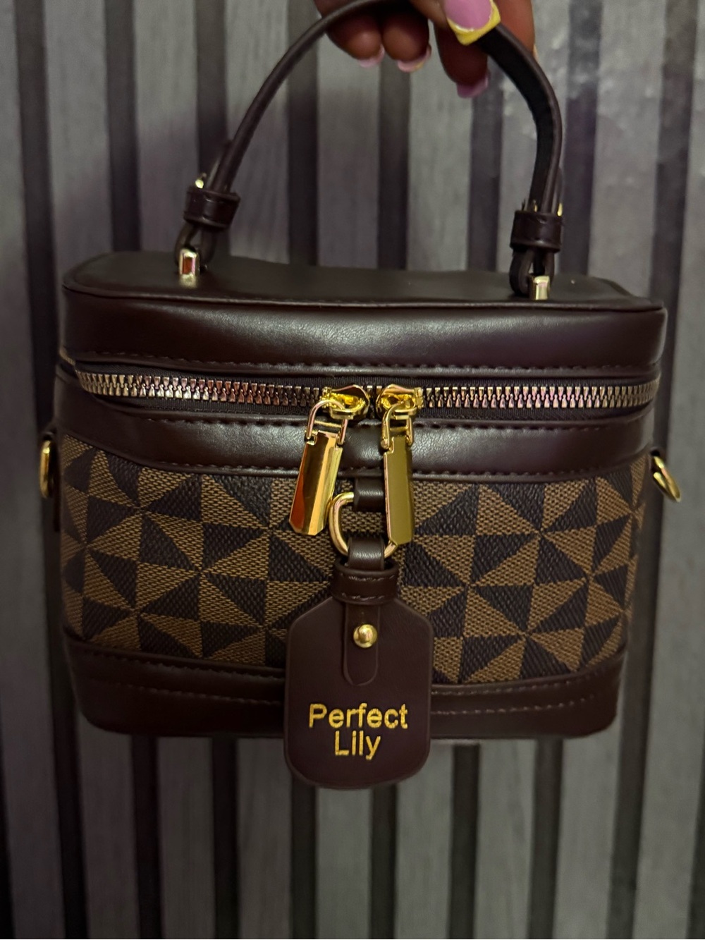 Brown Patterned Top-Handle Women’s Bag